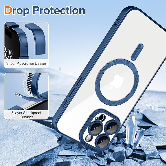 Hython Magnetic Clear for iPhone 16 Pro Max Case with Camera Lens Protector [Compatible with MagSafe] Plating Edge Slim Soft TPU Cover Protective Phone Case for iPhone 16 Pro Max, Matte Deep Blue
