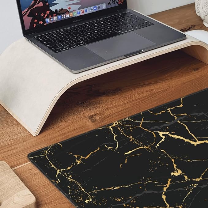 Black and Gold Marble Large Extended Mouse Pads XL Mousepad with Stitched Edges Marbling Non-Slip Rubber Base Computer Keyboard Pad Desk Mat for Home Office Desk Decor, 29.5" X 15.8"