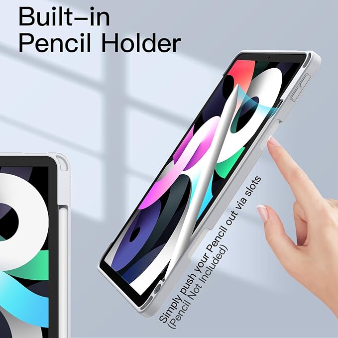 JETech Case ONLY for iPad Air 11-Inch M4/M3/M2 (2026/2025/2024), iPad Air 5/4 (2022/2020 5th/4th) with Pencil Holder, Clear Transparent Back Slim Stand Shockproof Tablet Cover (Silver)