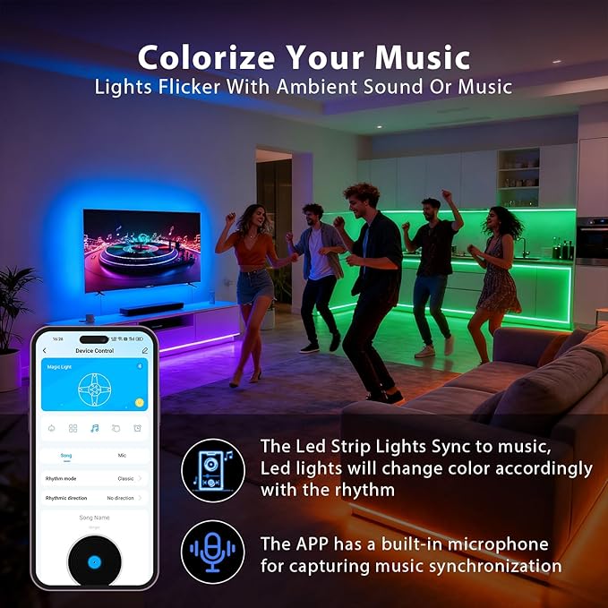 DAYBETTER Led Strip Lights 200 ft (2 Rolls of 100ft) Smart Led Light Strips with Remote and App Control, RGB Music Sync Color Changing Led Lights for Bedroom, Kitchen, Party, Home Decor