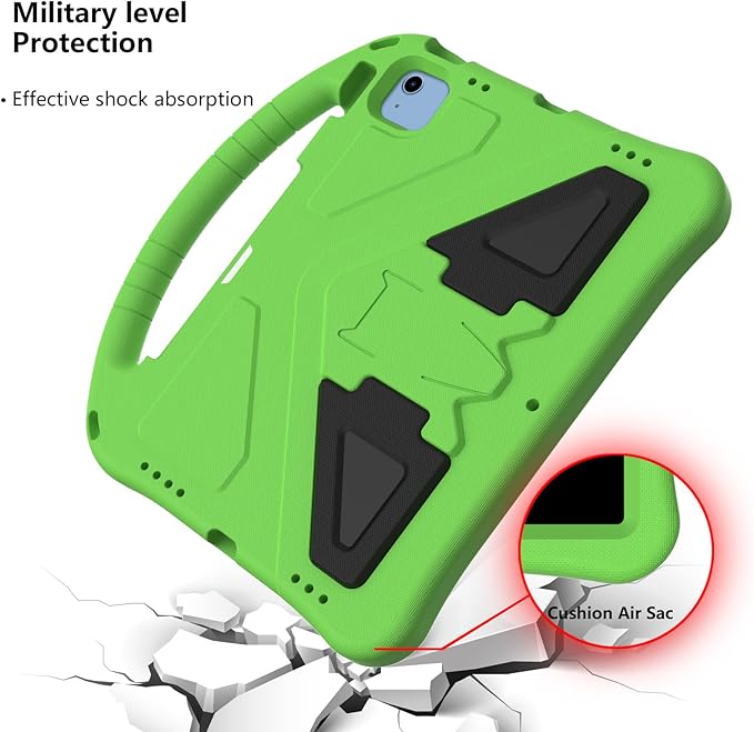 Shockproof Case for Apple iPad A16 11 Inch 2025 11th Gen/iPad 10th Generation 2025 10.9", with Shoulder Strap Soft EVA Handle Design Foldable Kickstand Kids Friendly Cover for Girls Boys, Green