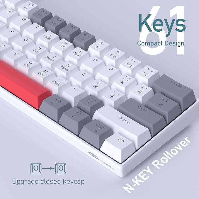 Camiysn 60% Mechanical Gaming Keyboard,Mixed Color Keycaps Gaming Keyboard with Red Switches, Detachable Type-C Cable Mini Keyboard with Blue LED Light for PC/Laptop