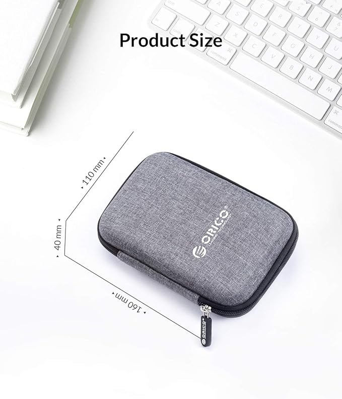 ORICO Hard Drive Case 2.5 inch External Drive Storage Carrying Bag Waterproof Shockproof with Inner Size 5.5x3.5x1.0inch for Organizing HDD and Electronic Accessories,Grey(PHD-25)