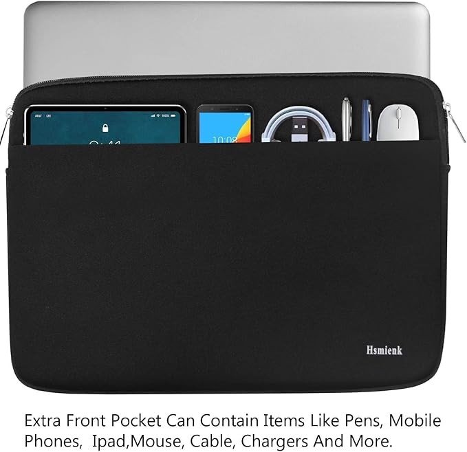 Laptop Sleeve Case 15 inch, Shockproof Protective Computer Cover Bag with Accessory Pocket, Travel Bags Carrying Laptop Sleeve for 15" HP, ASUS, Dell, Lenovo, Acer, Black
