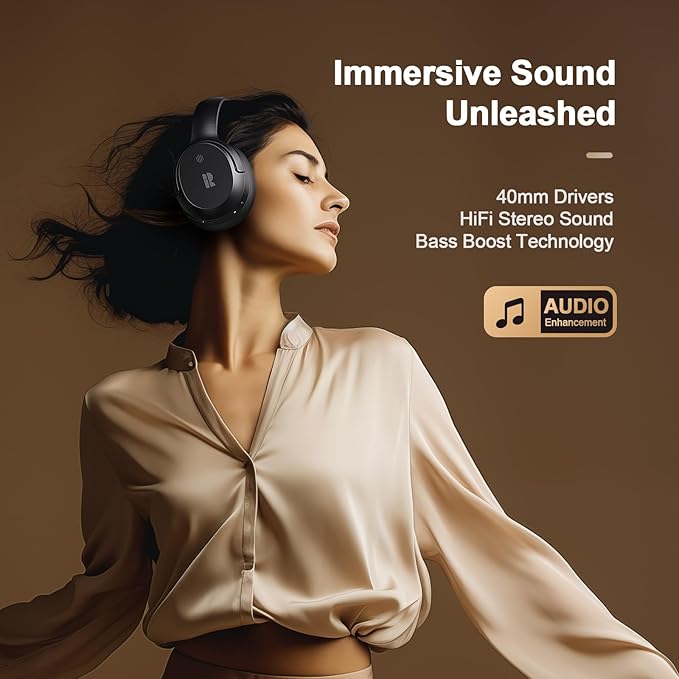Calmbee Bluetooth Headphones, Hybrid Active Noise Cancelling Wireless Headphones Over Ear with Microphone, Up to 140H Playtime, Transparency Mode, Deep Bass, Clear Calls, Comfort fit for Travel, Home