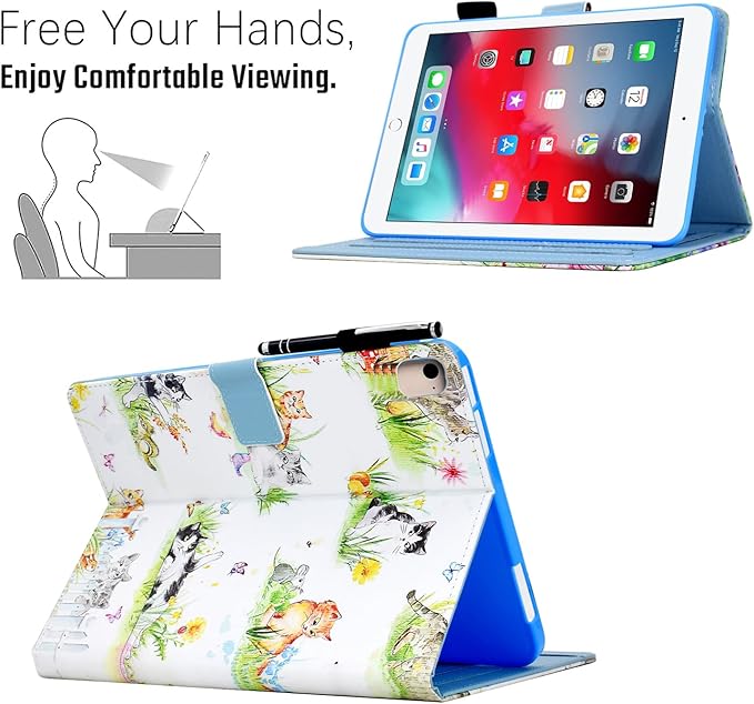 for iPad 9.7 inch Case iPad 6th/5th Generation Case 2018 2017, PU Leather Folio Stand Cute Protective Cover for iPad 9.7 inch/Pro 9.7/Air 2/Air 1, Auto Sleep/Wake, Kitten