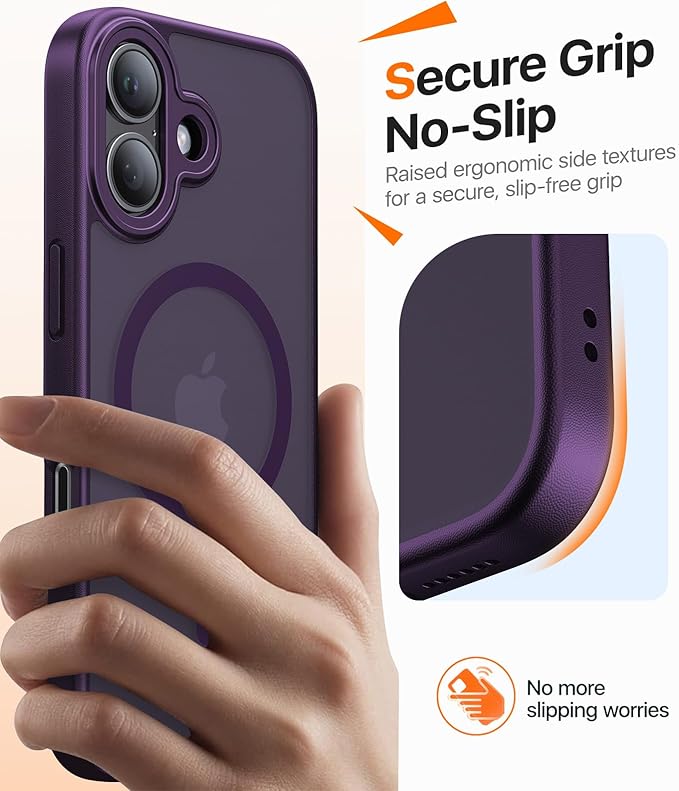 Magnetic for iPhone 17 Case,[Anti-Slip][Compatible with MagSafe][Military Grade Drop Protection] Shockproof Protective Translucent Matte Phone Case for iPhone 17 Case,Deep Purple
