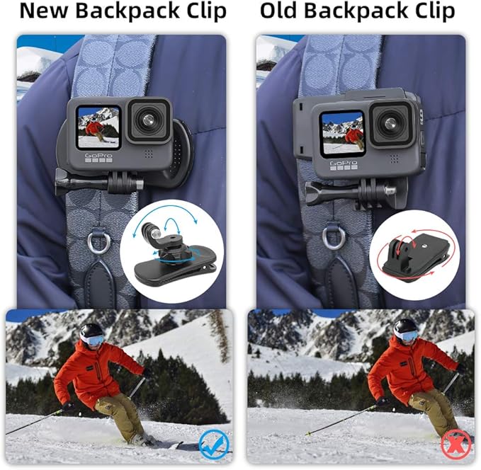 360° Rotation Backpack Strap Mount Quick Clip Mount Compatible with GoPro Hero 13,12,11,10,9,8,7,6,5,4,Fusion,DJI Osmo Action 5 pro/4/3/2,AKASO,Campark,Crosstour Action Cameras