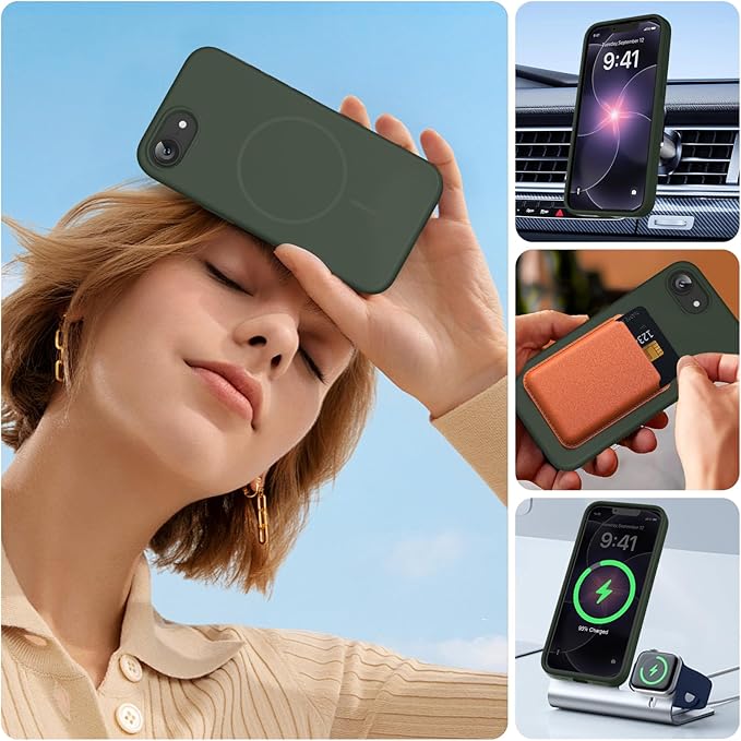 Miracase Magnetic for iPhone 17e Case & iPhone 16e Case, [Soft Anti-Scratch Microfiber Lining], Compatible with MagSafe, Silicone Shockproof Protection Phone Case for iPhone 17e/16e, Dark Green