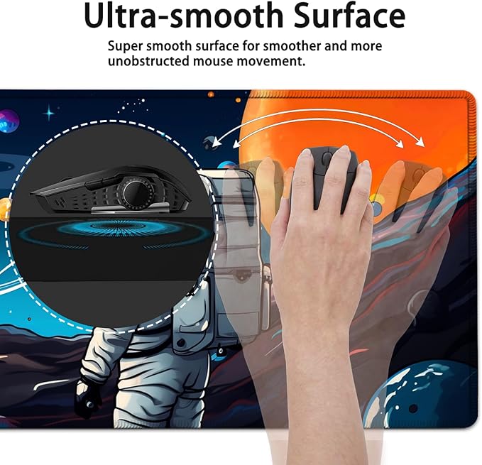 Large Mouse Pad, 31.5 x 11.8in Extended Gaming Mouse Pad with Stitched Edges, XXL Mousepad Protector Non Slip Rubber Base for Office and Home Writing Mat, Anime Space Astronauts Pattern Black Desk Mat