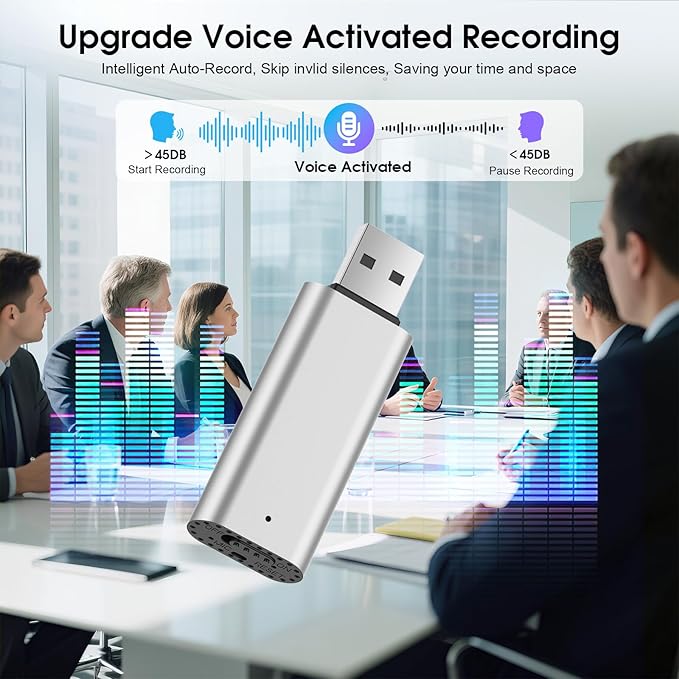 Voice Recorder 64GB Digital Voice Activated Recorder USB Recording Device with Noise Reduction 750Hrs Rechargeable Small Pocket Audio Recording Devices for Lectures, Meeting, Class (Silver)
