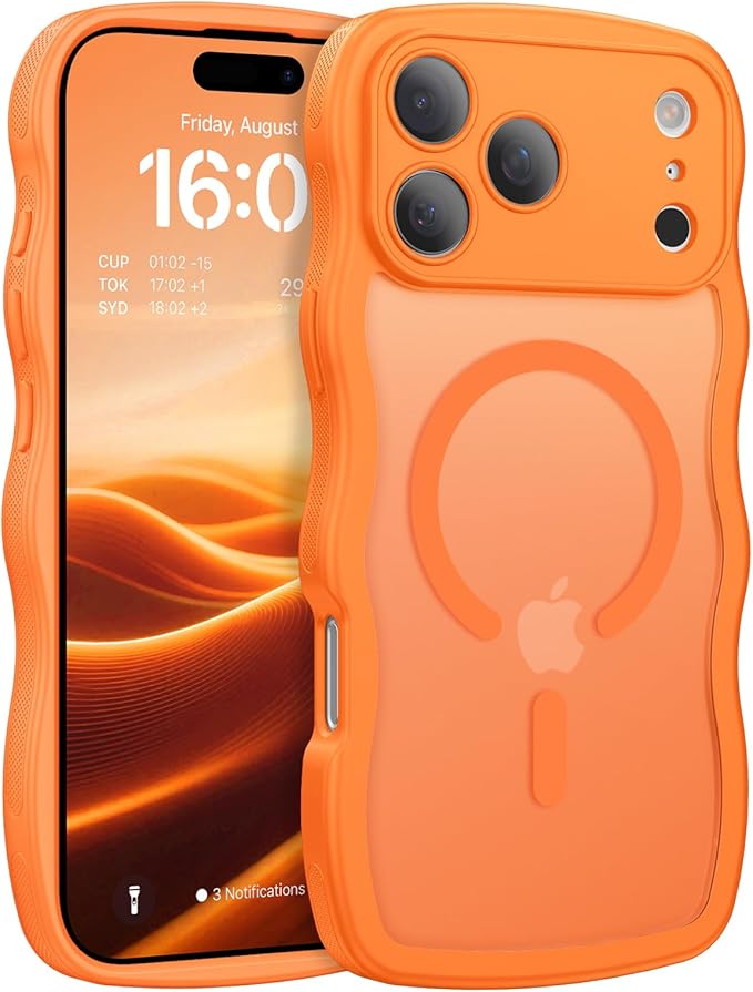 BENTOBEN Magnetic for iPhone 17 Pro Max Case, Cute Wavy [Full Camera Protection][Compatible with MagSafe] Matte Anti-Slip Bumper Women Girls Boys Protective Cover for 17 ProMax 6.9", Cosmic Orange