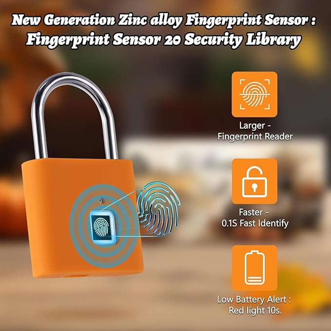 UMIKSMART Fingerprint Padlock, Keyless Fingerprint Padlock with USB Charging, Smart Keyless Padlock for School Locker, Gym Locker, Backpack and Travel Bag, Gift for Kids, Teens and Friends