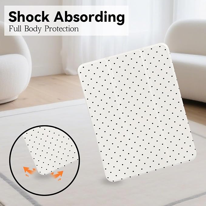 Lovmooful Compatible for iPad Air 6th 11-inch M2 (2024),iPad Air 5/4 (2022/2020 5th/4th Generation 10.9-Inch) Case with Pencil Holder Cute Polka Dot Design Soft TPU Trifold Stand Protective-White