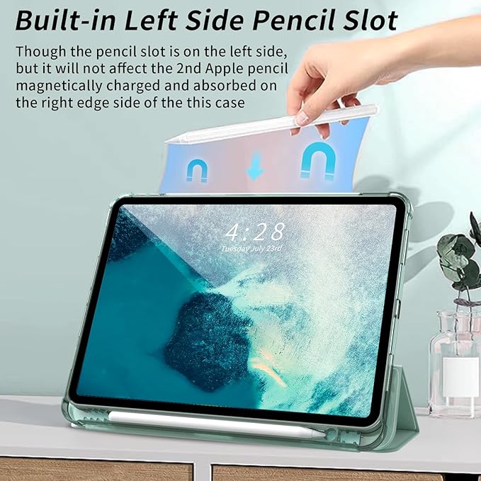 Kenke New iPad Pro 11 Inch Case 4th/3rd/2nd/1st Generation 2022/2021/2020/2018 Support 2nd Pencil Charge with Built-in Left Side Pencil Holder, Hard Frosted Back Cover & Colored Edge (Dark Green)