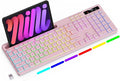 Soueto Wireless Keyboard with 7-Color RGB Backlit, Full-Size Computer Keyboard with Phone Tablet Holder, 2.4G Rechargeable Gaming Keyboard with Light Up Keys, Compatible with Mac, Windows (Pink)