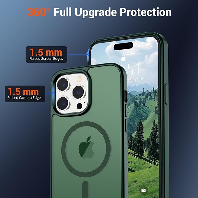 SUPFINE Magnetic for iPhone 14 Pro Max Case(Compatible with MagSafe)(Military Grade Drop Protection) Slim Translucent Matte Shockproof with Anti-Fingerprint Phone Case,Forest Green