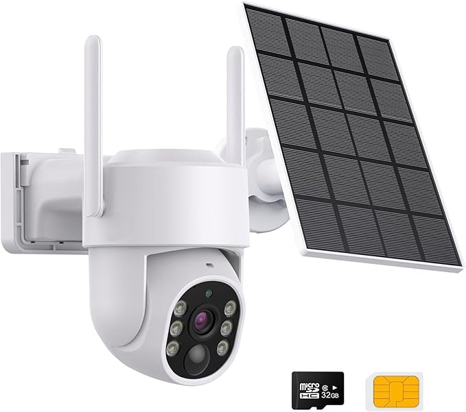 Ameyes 4MP 4G LTE Cellular Security Cameras Wireless Outdoor, Solar Cameras for Home Security 32GB SD Card & SIM Card, Night Vision, PT 360 Camera, 2-Way Audio, Motion Detect, No WiFi & Wire (White)