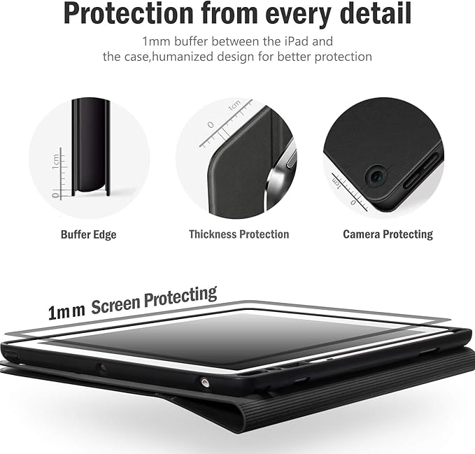 Antbox Case for iPad Air 2/iPad 6th/5th Generation(9.7'')/Pro 9.7''/Air 1 Vegan Leather Case with Pencil Holder Auto Sleep/Wake Function Smart Cover for iPad 9.7'' (Black)