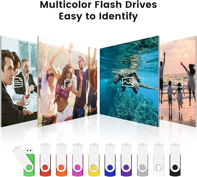 32GB Flash Drive 32gb USB Flash Drive 10 Pack Thumb Drive Memory Stick Swivel Jump Drive Keychain Design, Mixcolored