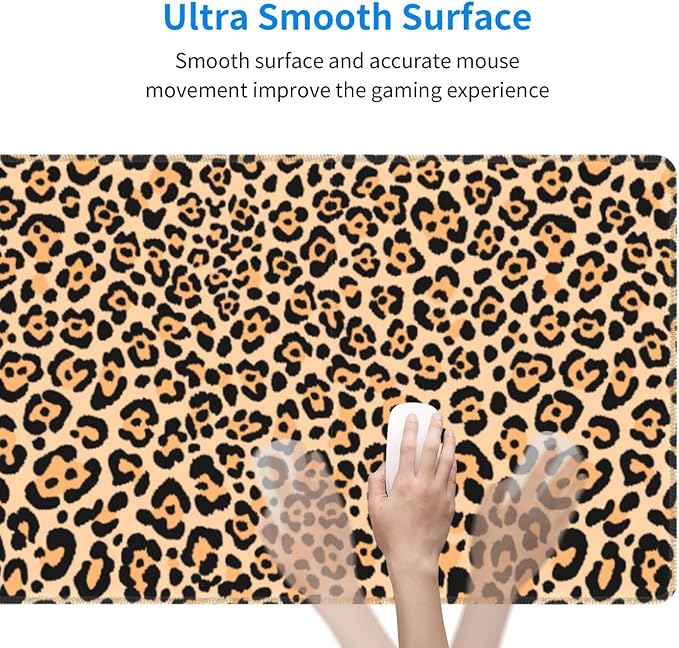 Leopard Animal Print XL Large Mouse Pad with Stitched Edges Long Non-Slip Rubber Base Mousepad Cheetah Laptop Keyboard Mat Desk Pad for Office Home Desk Decor, 31.5" X 11.8"