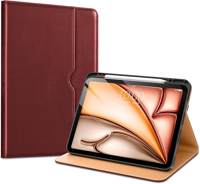 VIKESI Case for iPad Air 13 inch (M4) 2026 / (M3) 2025 / (M2) 2024,Premium Leather Folio,Apple Pencil Holder,Auto Sleep/Wake,Stand Cover - Burgundy Red