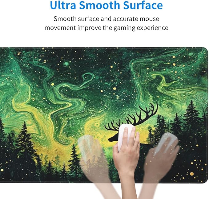 AQQA Gaming Mouse Pad Aurora Forest Background Pattern XXL Professional Large Mousepad Non-Slip Waterproof Rubber Base Mouse Mat for Office,Computer,Keyboard,and Home Desk Pad 31.4 x 15.7 Inch