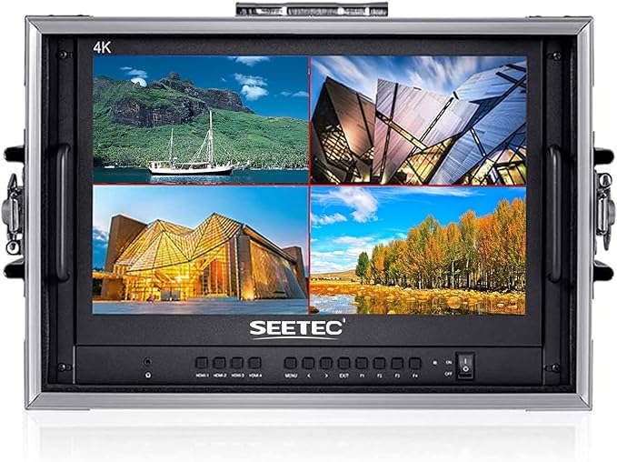 ATEM156-CO 15.6” 4K HDMI Multiview Portable Carry-on Broadcast Director Monitor with 1920×1080 Pixels 4 HDMI Input Output Quad Split Display +Sunshade