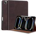 Gexmil Genuine Leather Case for iPad Pro 11 Inch (M5/M4) 2025/2024 with Pencil Holder,Protective Shockproof Leather Smart Folio Cover Adjustable Stand Auto Sleep/Wake Anti-Slip, Sanded Brown