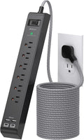 Surge Protector Power Strip 25FT, 10-in-1 with 6 AC Outlets 4 USB Ports(2 USB-C), Ultra Flat Plug Braided Extension Cord, Wall Mountable, 1080J Surge Protection, ETL Listed, Black