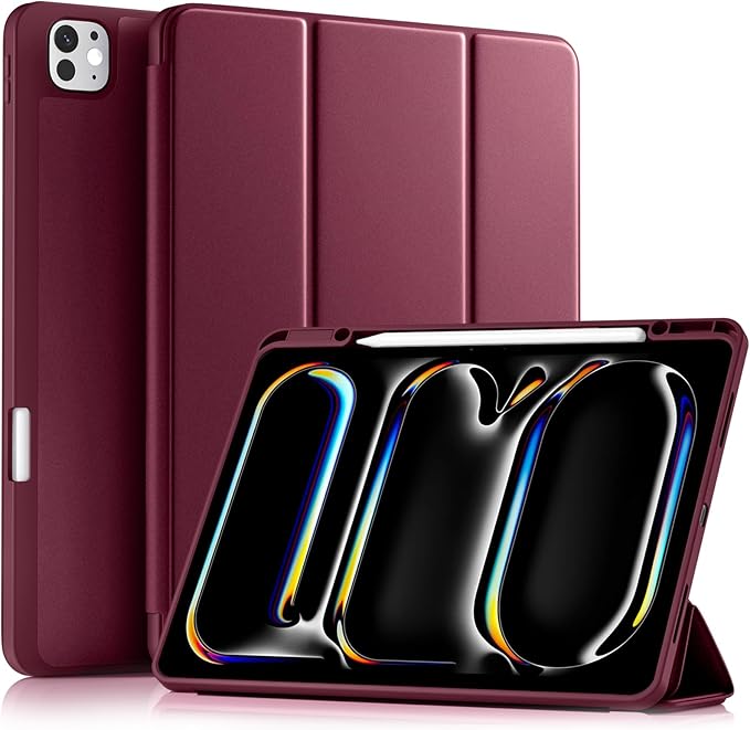 Akkerds Compatible with iPad Pro 13 Inch Case (M5/M4) 2025/2024, for iPad 13 Pro Case with Pencil Holder, Slim Trifold Stand Protective Cover with Soft TPU Back, Auto Wake/Sleep (WineRed)