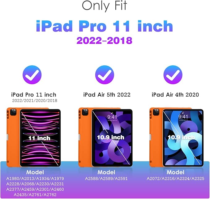DTTO for iPad Pro 11 inch 4th/3rd/2nd/1st Generation 2022/2021/2020/2018 Case, Smart Slim Trifold Stand Soft TPU Back Cover with Built-in Pencil Holder, Also Fit iPad Air 5/4,Orange