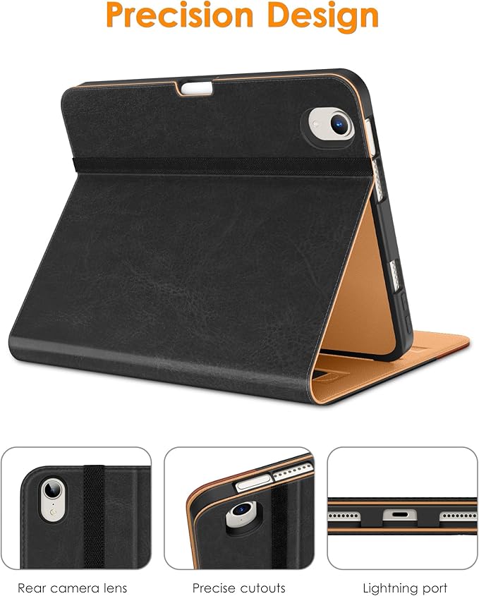 DTTO for iPad mini 7th (A17 Pro) 2024/iPad Mini 6th Generation Case 2021 8.3 Inch, Premium Leather Business Folio Stand Cover for Mini 7/6 with Pencil Holder-Multiple Viewing Angles, Black Brown