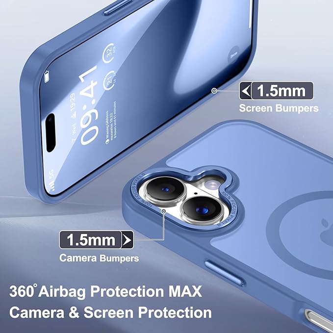 Newfuture Magnetic for iPhone 17 Case [Compatible with Magsafe] [Military Grade Drop Protection] Translucent Matte Anti-Scratch Shockproof Protective Phone Cover 6.3 Inch, Light Blue