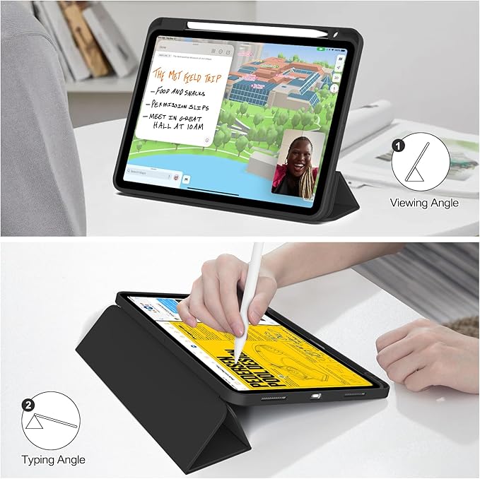 for iPad Pro 12.9 Inch Case 6th/5th/4th Generation (2022/2021/2020) with Pencil Holder, Smart Stand Cover with Soft TPU Back for iPad Air 13 inch Case, Auto Sleep/Wake, Black