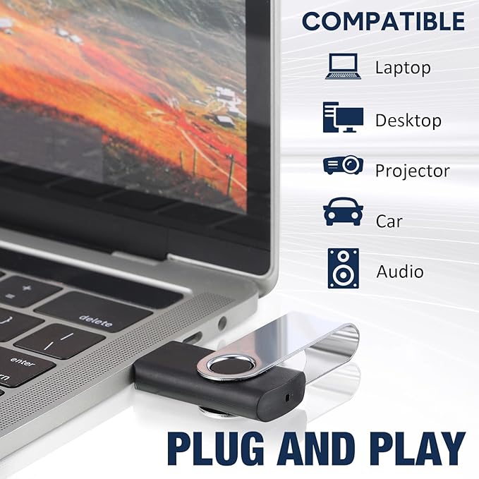 Aoriher 50 Pack USB 2.0 Flash Drives Bulk, Portable USB Thumb Drives with Lanyards, Swivel Flash Drives Thumb Drives for Office School Data Storage (256MB)