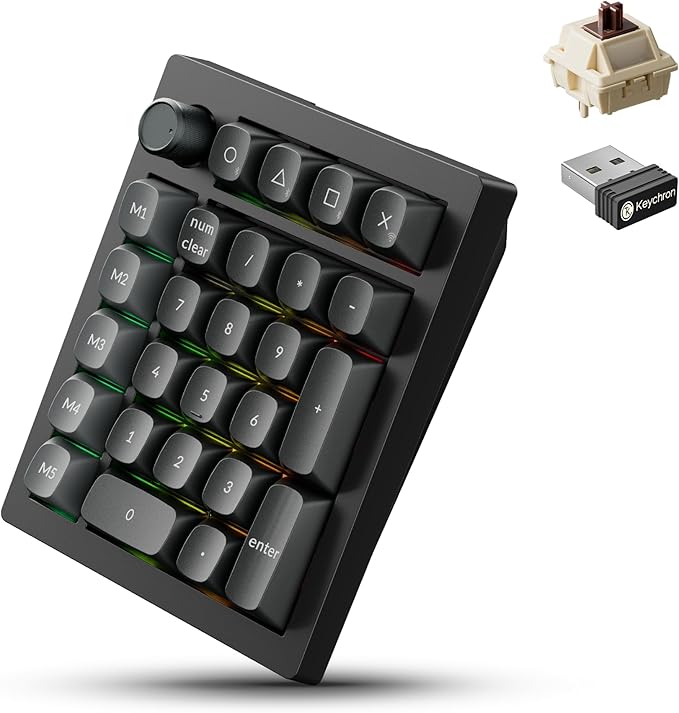 Keychron V0 Ultra 8K Polling Rate Wireless (2.4 GHz & Bluetooth) ZMK Custom Number Pad with Hot-swappable Brown Switches 360-Hr Battery OSA PBT Keycaps RGB Backllit for Mac Windows Linux