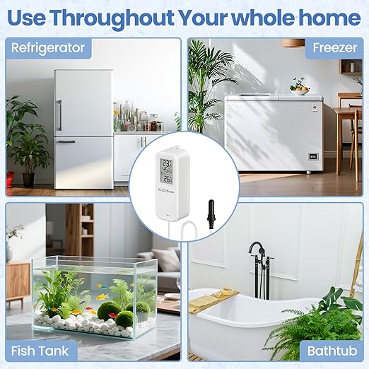 2PC WiFi Refrigerator Thermometer Hygrometer with Alarm, Freezer Temperature with Probe, Wireless Digital Fridge Thermometer Humidity Sensor, Free Data Export for Home Kitchen Fridge Tub