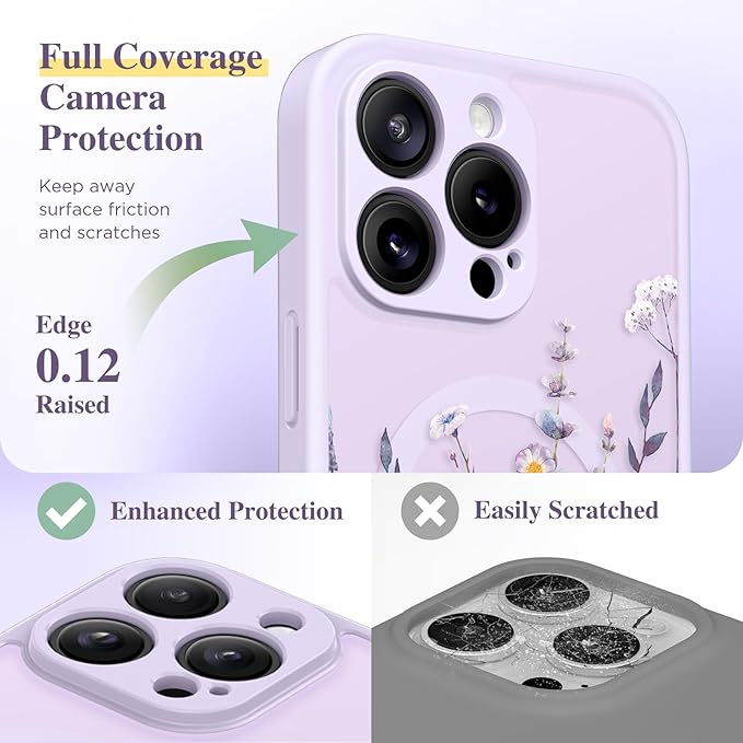 GVIEWIN for iPhone 16 Pro Max Case Compatible with MagSafe, [Military Grade Protection] [Screen Protector] Full Camera Protection Floral Translucent Women Magnetic Phone Case, Floratopia/Colorful