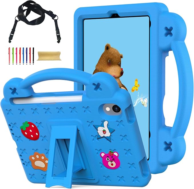 for iPad mini 7 Case A17 Pro,iPad mini 6 Case, Shoulder Strap Shockproof Cute DIY Figures Design Handle Stand Protective Rugged Case for Apple iPad mini 7th 6th Generation 8.3",SkyBlue