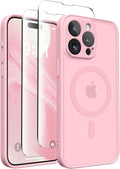 CAPRARO Magnetic for iPhone 15 Pro Case, [Compatible with MagSafe] [Full Camera Protection] Shockproof Protective Slim Translucent Matte Phone Case for iPhone 15 Pro 6.1'', Peach Pink