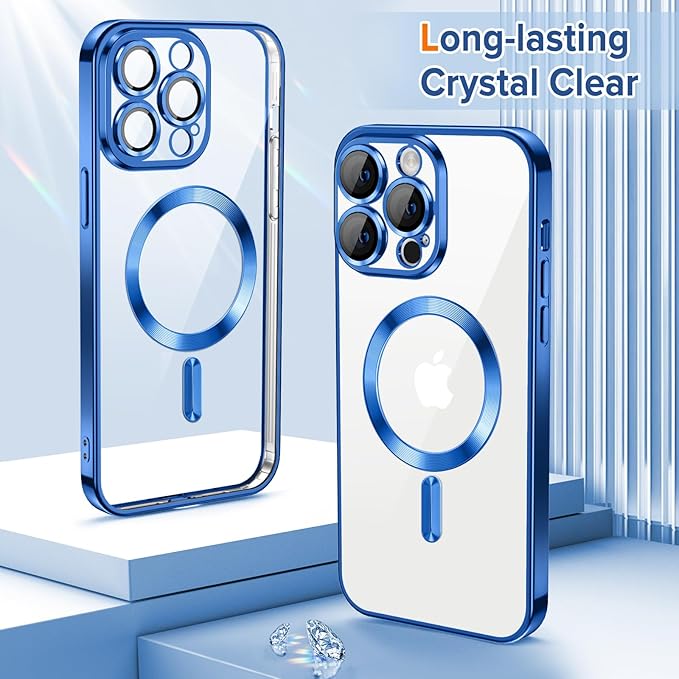 Hython Magnetic Clear for iPhone 12 Pro Case with Camera Lens Protector [Compatible with MagSafe] Luxury Plating Edge Slim Soft TPU Cover Protective Phone Case for iPhone 12 Pro 6.1", Deep Blue