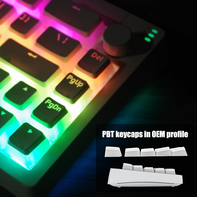 R66 65% Voice-Activated Hot Swap RGB Triple Mode（2.4Ghz/Bluetooth 5.0/Wired） Wireless Top Gaming Keyboard,Knob Control Mechanical Keyboard, PBT Keycaps (Glacial-White- Tactile Switch)