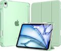MoKo for iPad Air 11 inch Case (M4/M3/M2) 2026/2025/2024, iPad Air 5th/4th Gen 10.9 inch Case 2022/2020 with Pencil Holder, Slim Light Trifold Cover with Hard PC Translucent Back Shell, Matcha Green