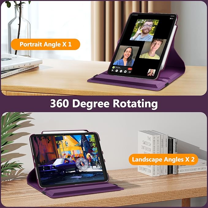 Fintie Rotating Case for iPad Pro 11-inch (M5) 2025 / (M4) 2024 - [Built-in Pencil Holder] 360 Degree Swiveling Smart Stand Protective Cover, Auto Sleep/Wake, Purple