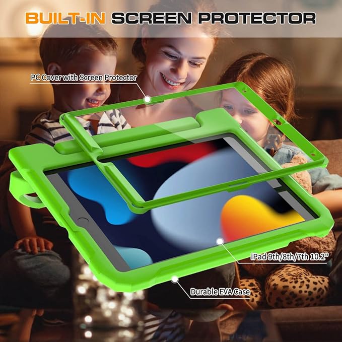 Kids Case for iPad 9th/8th/7th Generation 10.2 Inch 2021/2020/2019, Case for iPad Air 3rd Gen/Pro 10.5 Inch, Durable Shockproof Cover with Screen Protector for iPad 10.2 & 10.5, Green