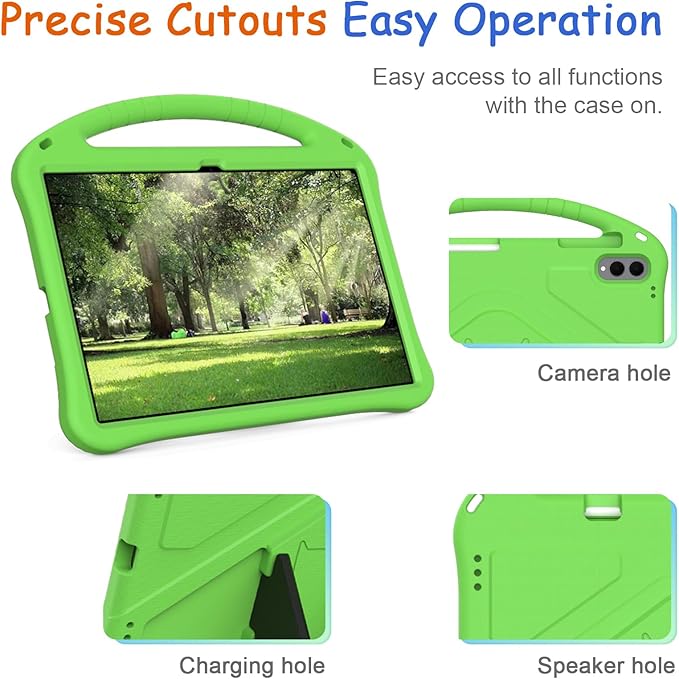 Kids Case for Samsung Galaxy Tab S11 Ultra 2025 14.6" Tablet, Techcircle Light Weight Shock Proof EVA Foam Handle Rugged Stand Protective Case, Green
