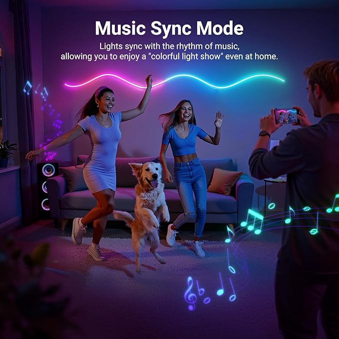 NEEWER 16.4ft/5m LED Strip Lights, Smart AI RGB Flexible Cuttable Neon Rope Light with App Control, Bedroom Gaming Room Indoor Home Classroom Wall Decor, Compatible with Google Assistant Alexa, NS02