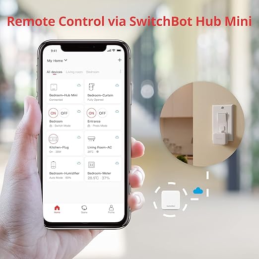 Switchbot Smart Switch Button Pusher (Bluetooth) – Fingerbot for Rocker Switch/One-Way Buttons with bot White, App Timer Control, No Wiring, Optional Hub Required for Voice/Remote, White