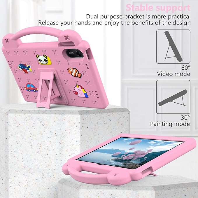 AKABEILA Compatible with Xiaomi Redmi Pad 2 2025 11 inch Tablet Case, Kids Friendly Universal Lightweight Shockproof Protective Case with Shoulder Strap & Stand Handle Pink